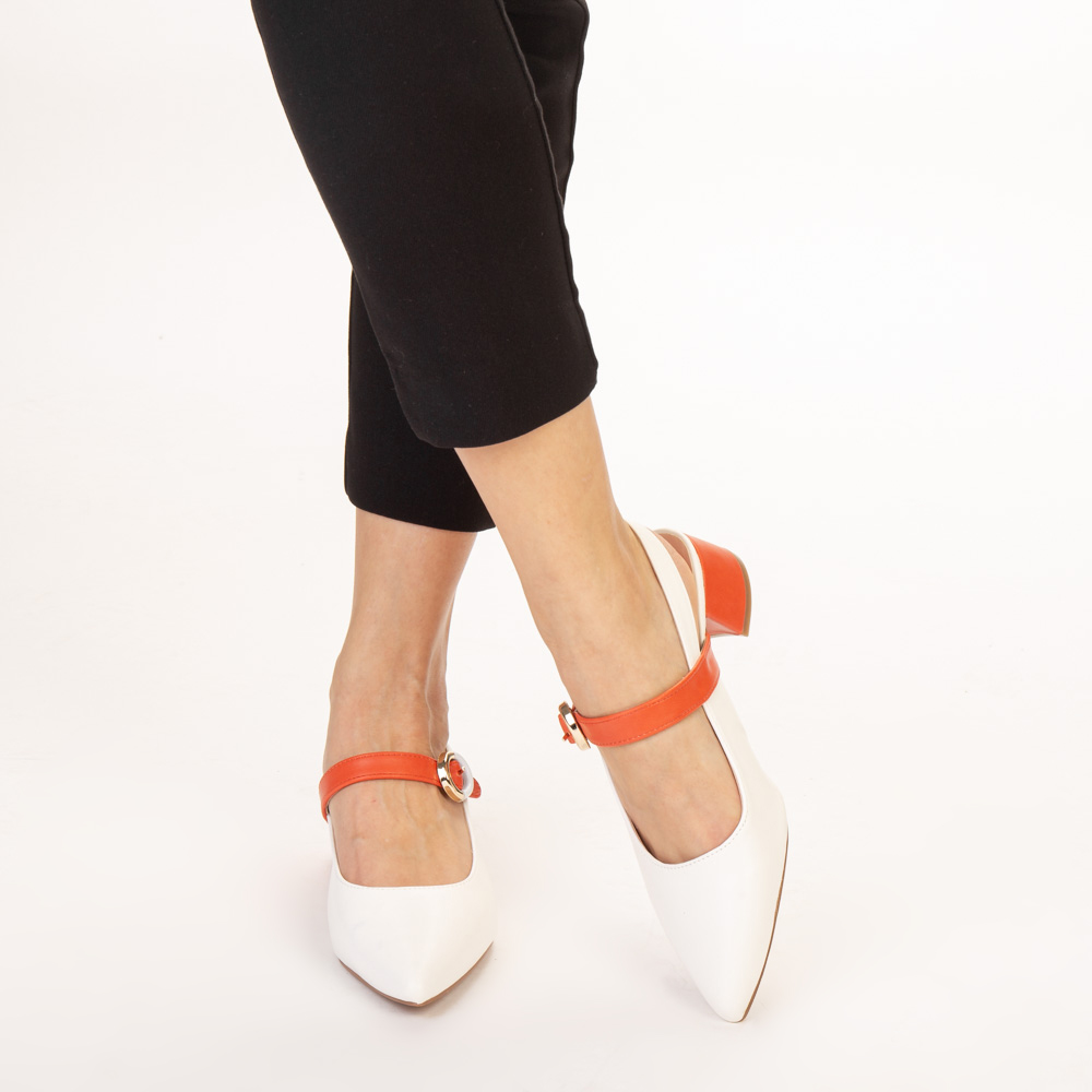 Pantofi dama cu toc Safar albi cu portocaliu Incaltaminte Dama 2023-02-03